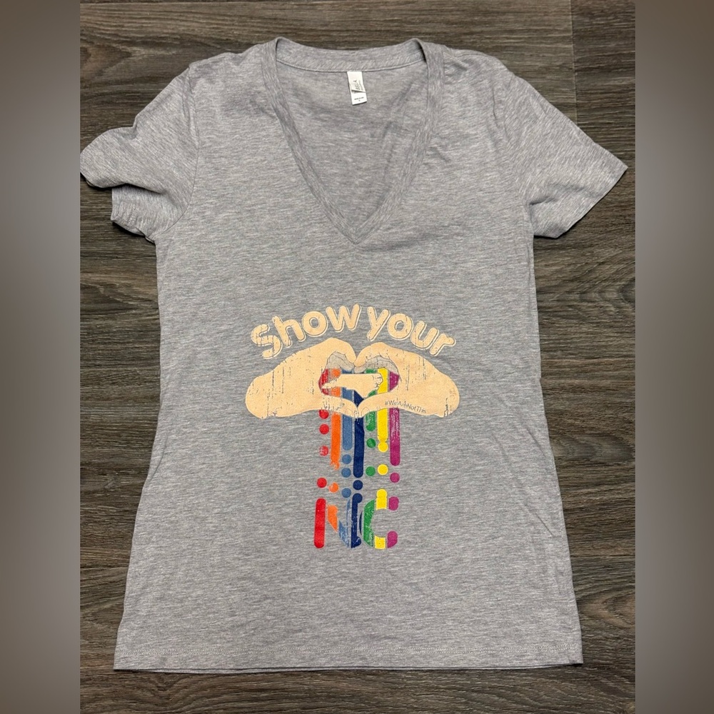 Women’s Size Large Show Your Pride Grey V-Neck Tee